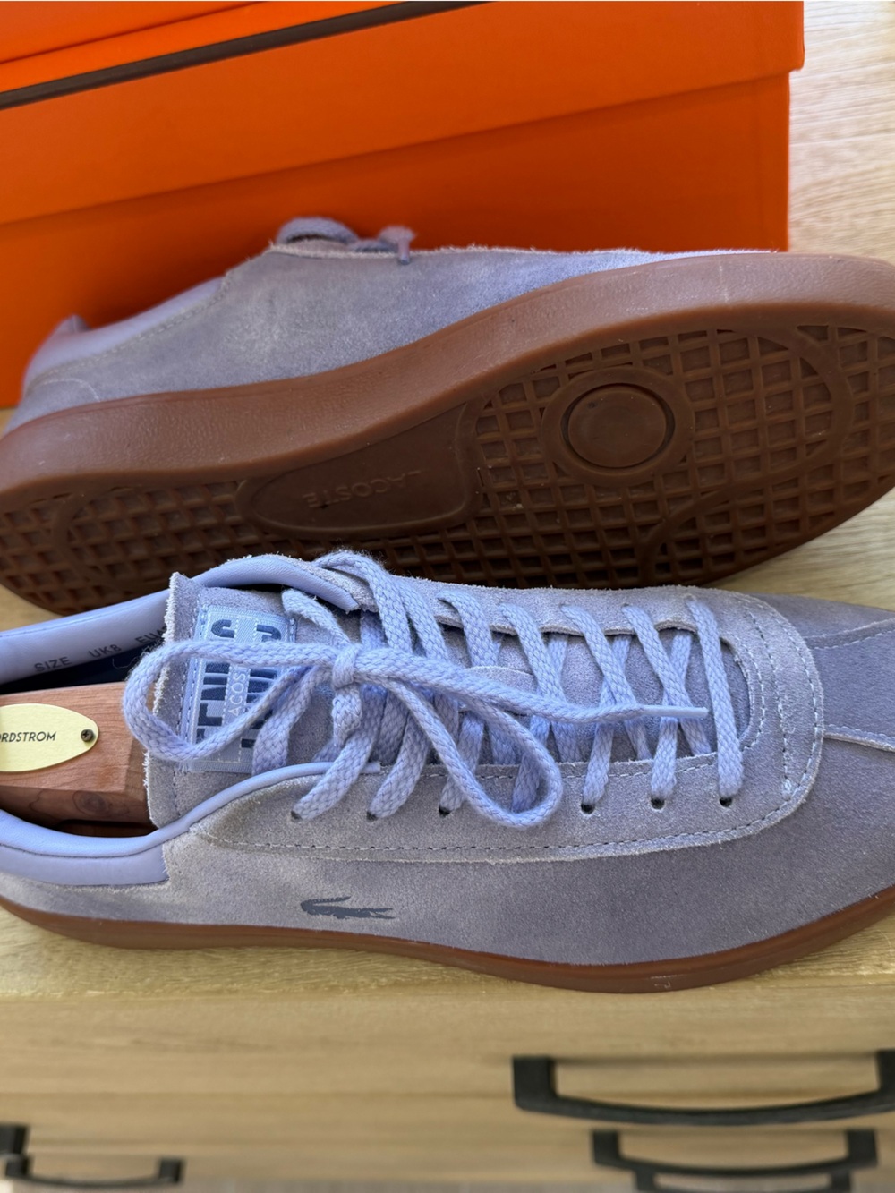 Lacoste Women’s Lavender Suede Low-Top Sneakers with Brown Sole - Picture 4 of 6